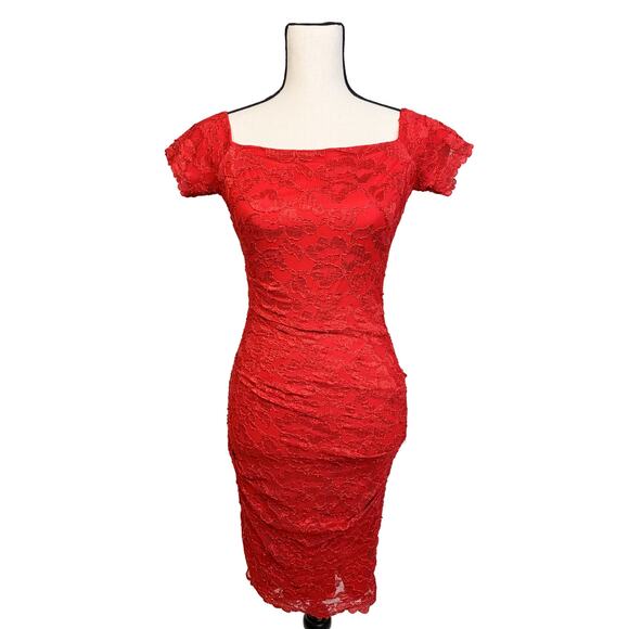 Betsy & Adam Square Neck Lace Overlay Sheath Dress - Picture 3 of 10